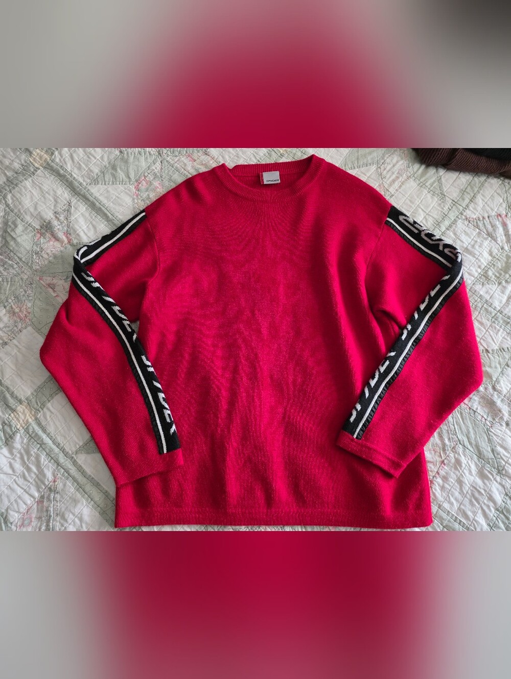 Spyder Red Crewneck Sweater with Black Logo Sleeve Stripes